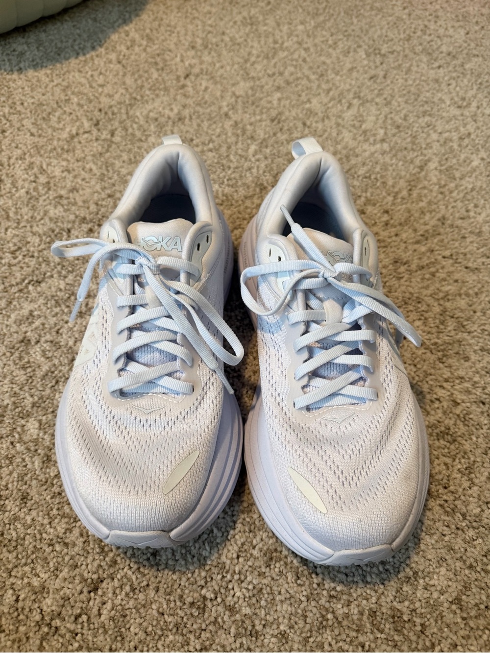 Hoka Women's White with Light Blue Athletic Running Shoes